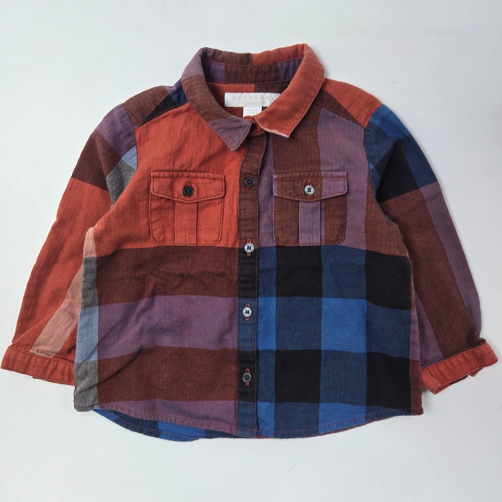 Burberry Button Down Shirt Kids 12M Patchwork Nova Check Long Sleeve Top Fall